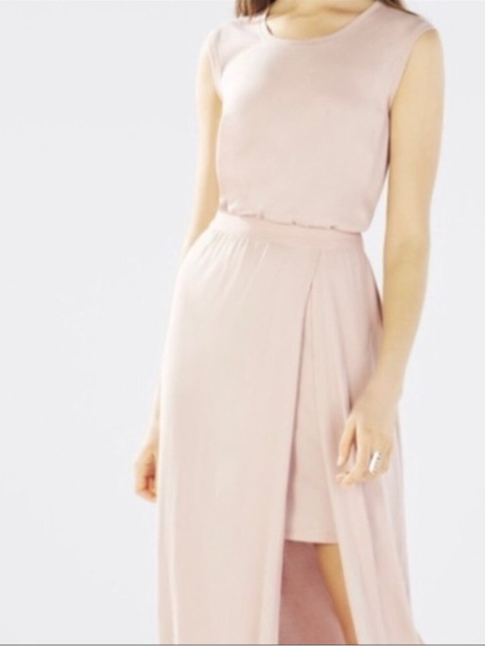 BCBGMaxAzria Mylie Dusty Pink Bi-Level Maxi Dress L